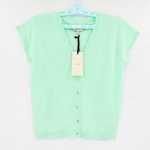 NUMPH Women's Kyoto Pullover Top Brook Green Pointelle Short-Sleeve Size M NWT